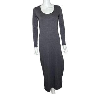 Mustard Seed Women's Gray Side Slit Scoop Neck Long Sleeve Knit Maxi Dress sz S
